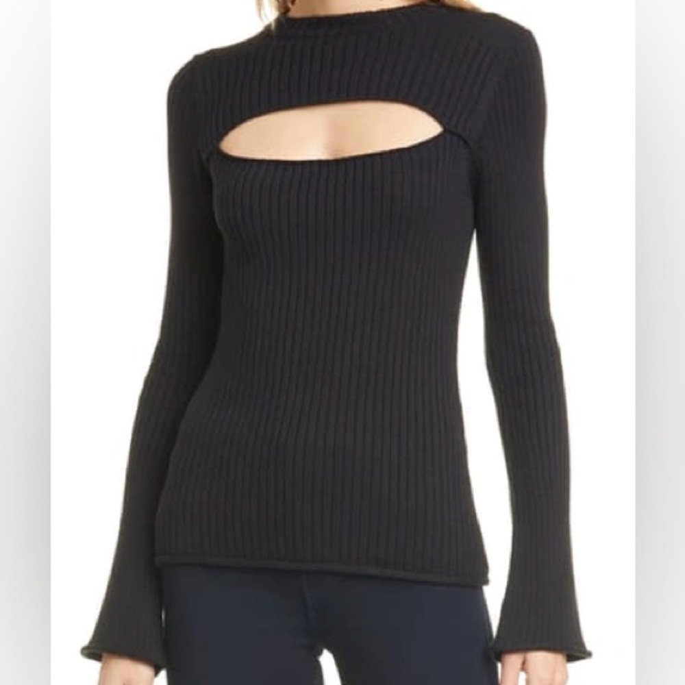 L’ AGENCE Black Ribbed Cutout Sweater XS NWT